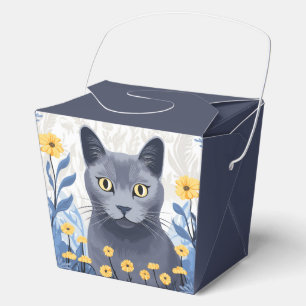 Russian Blue Cat Yellow Flowers Favor Boxes