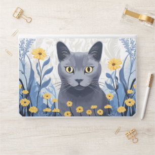 Russian Blue Cat Yellow Flowers HP Laptop Skin