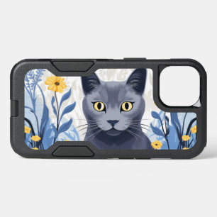 Russian Blue Cat Yellow Flowers iPhone 13 Case