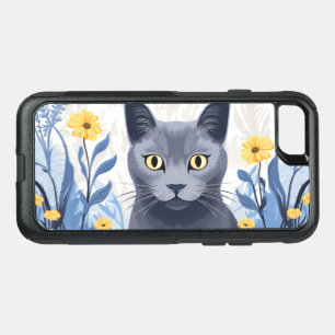 Russian Blue Cat Yellow Flowers OtterBox Commuter iPhone SE/8/7 Case
