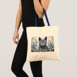 Russian Blue Cat Yellow Flowers Tote Bag