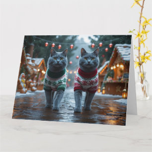 Russian Blue Cats Christmas Snow Holiday Card