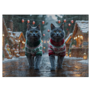 Russian Blue Cats Christmas Snow Holiday Cutting Board