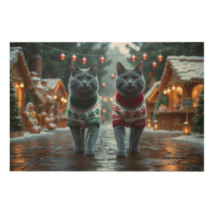 Russian Blue Cats Christmas Snow Holiday  Wood Wall Art