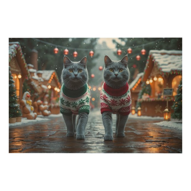 Russian Blue Cats Christmas Snow Holiday  Wood Wall Art (Front)