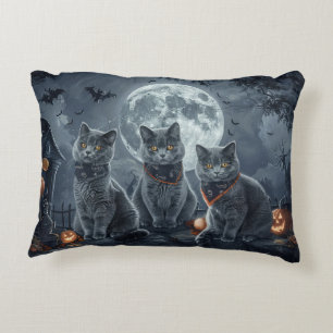 Russian Blue Cats Halloween Spooky Accent Pillow