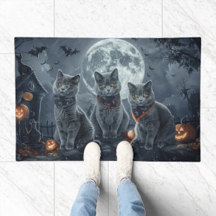 Russian Blue Cats Halloween Spooky Doormat