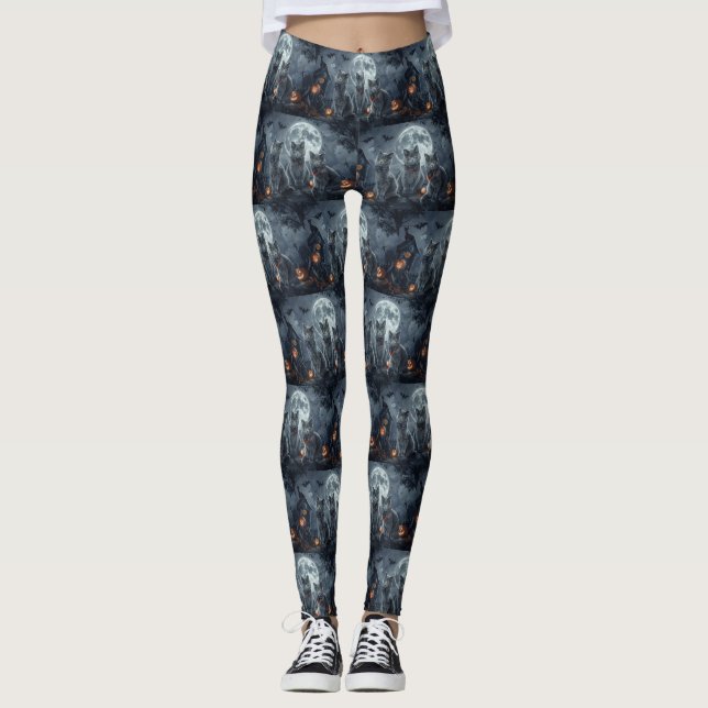 Russian Blue Cats Halloween Spooky Leggings (Front)