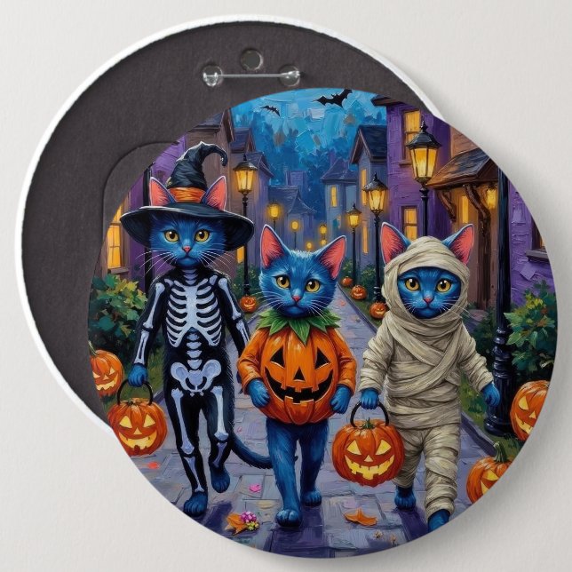 Russian Blue Cats in Halloween Costumes Button (Front & Back)