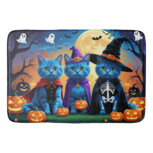 Russian Blue Cats Pumpkin Halloween Funny Bath Mat