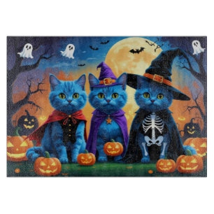 Russian Blue Cats Pumpkin Halloween Funny Cutting Board