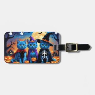 Russian Blue Cats Pumpkin Halloween Funny Luggage Tag