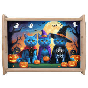 Russian Blue Cats Pumpkin Halloween Funny  Serving Tray