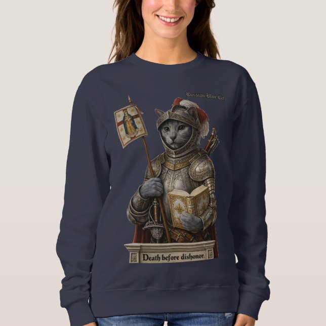 Russian Blue Conquistador Cat – Honor & Legacy Sweatshirt (Front)