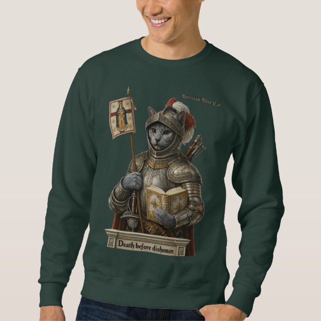 Russian Blue Conquistador Cat – Honor & Legacy Sweatshirt (Front)