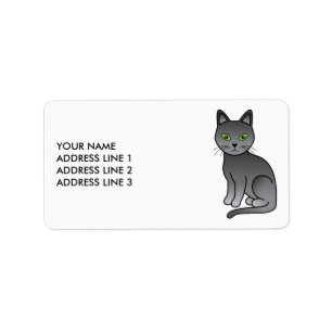 Russian Blue Cute Cartoon Cat & Custom Text Label