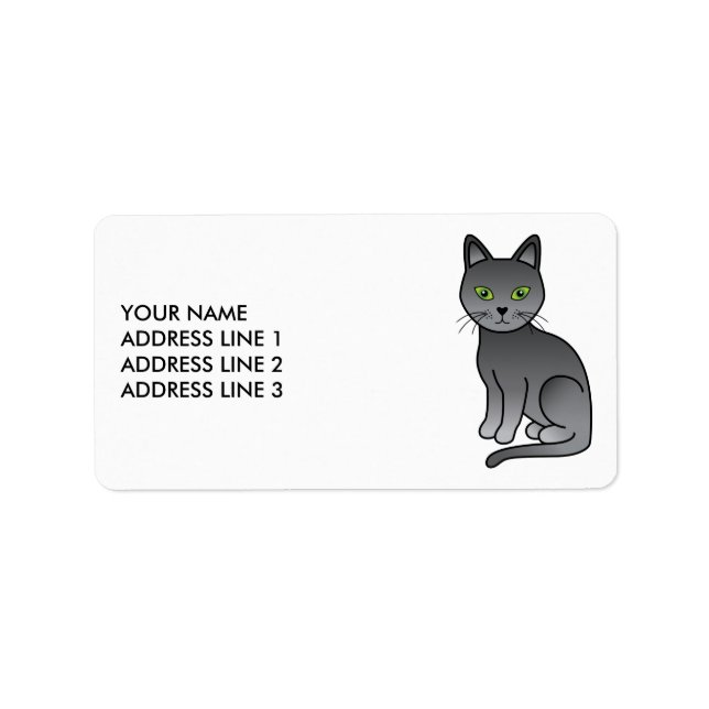 Russian Blue Cute Cartoon Cat & Custom Text Label (Front)