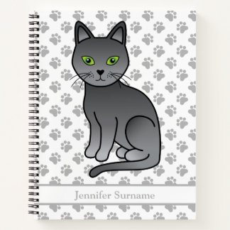 Russian Blue Cute Cartoon Cat &amp; Custom Text Notebook