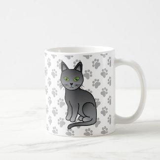 Russian Blue Cute Cartoon Cat Illustration &amp; Paws Coffee Mug