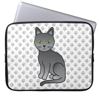 Russian Blue Cute Cartoon Cat Illustration &amp; Paws Laptop Sleeve