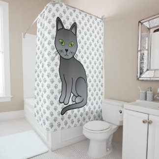 Russian Blue Cute Cartoon Cat Illustration &amp; Paws Shower Curtain