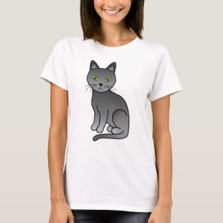 Russian Blue Cute Cartoon Cat Illustration T-Shirt