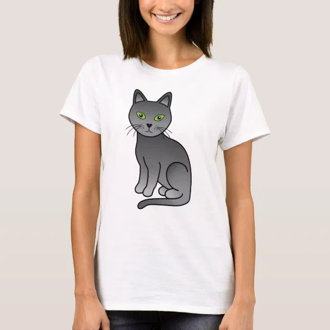 Russian Blue Cute Cartoon Cat Illustration T-Shirt | Zazzle