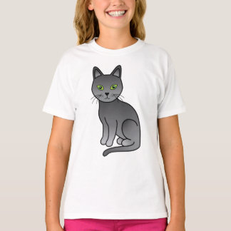 Russian Blue Cute Cartoon Cat Illustration T-Shirt