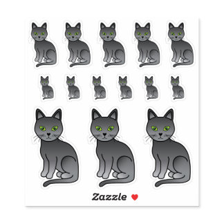 Russian Blue Cute Cartoon Cat Illustrations Sticker
