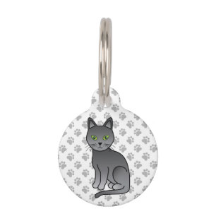 Russian Blue Cute Cartoon Cat & Pet's Info Pet ID Tag