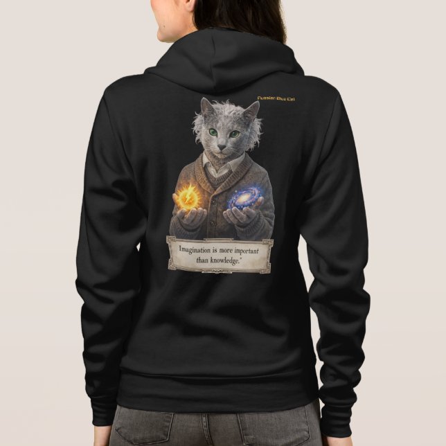 Russian Blue Einstein Cat - Imagination Hoodie (Back)