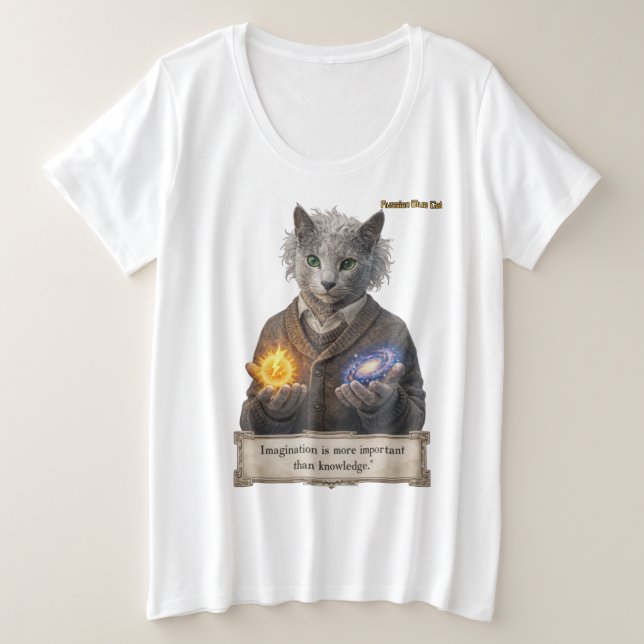 Russian Blue Einstein Cat - Imagination Plus Size T-Shirt (Design Front)