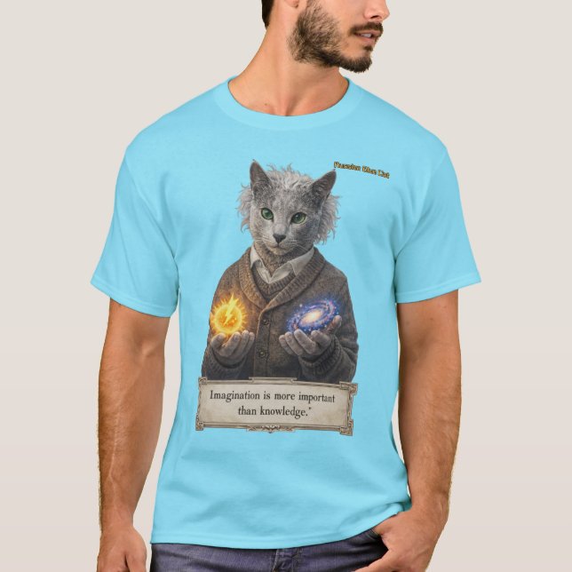 Russian Blue Einstein Cat - Imagination T-Shirt (Front)