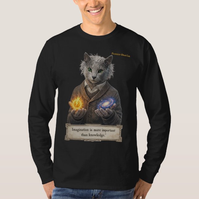 Russian Blue Einstein Cat - Imagination T-Shirt (Front)