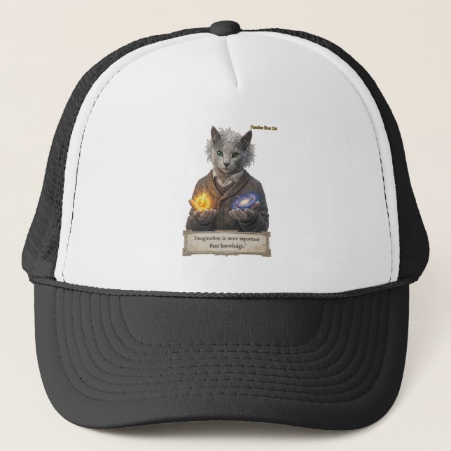 Russian Blue Einstein Cat - Imagination Trucker Hat (Front)
