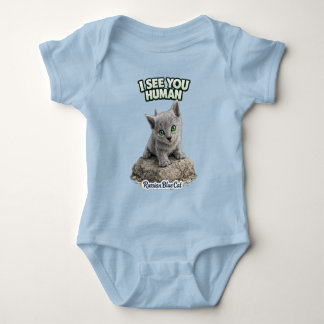 Russian blue funny kitten "I see you" Baby Bodysuit