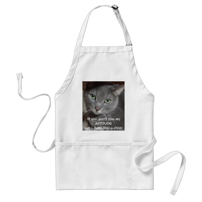 Russian Blue Gray Cat Attitude Humor Adult Apron (Front)