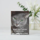 Russian Blue Gray Cat Attitude Humor Postcard | Zazzle