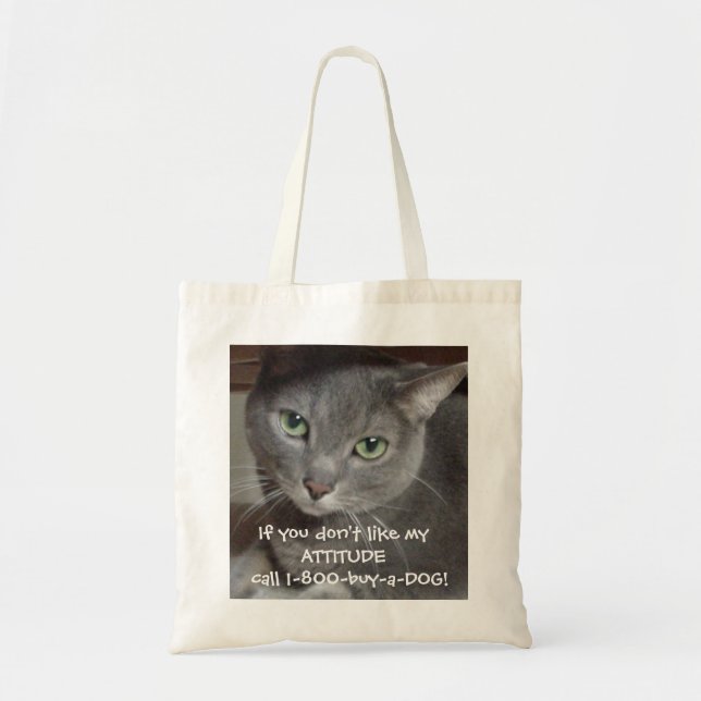 Russian Blue Gray Cat Attitude Humor Tote Bag (Front)