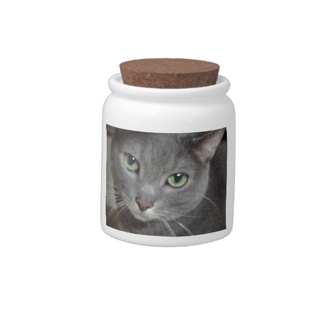 Russian Blue Gray Cat Candy Jar (Left)