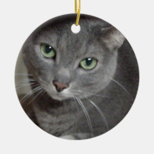 Russian Blue Gray Cat Ceramic Ornament