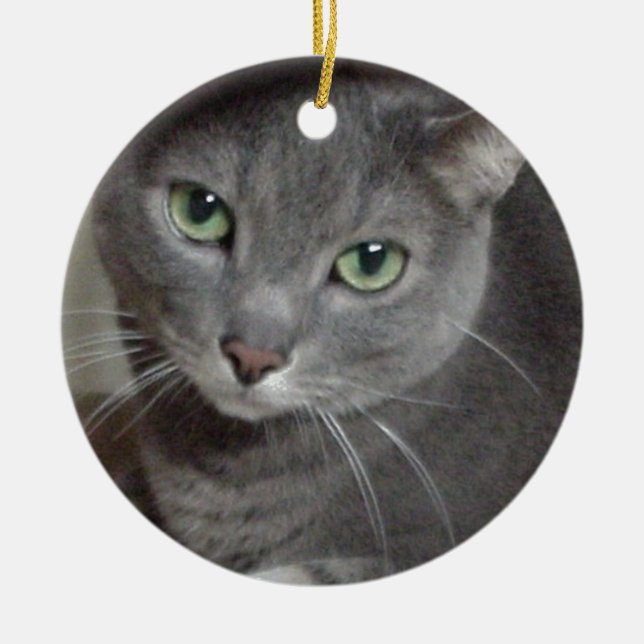 Russian Blue Gray Cat Ceramic Ornament (Front)
