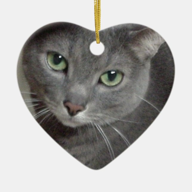 Russian Blue Gray Cat Ceramic Ornament (Front)