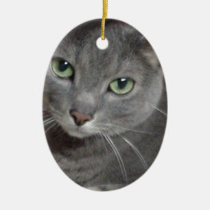 Russian Blue Gray Cat Ceramic Ornament