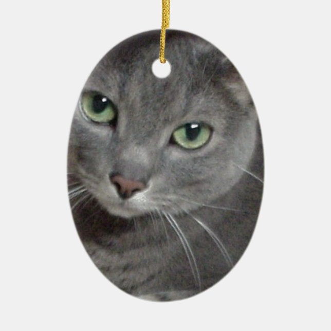 Russian Blue Gray Cat Ceramic Ornament (Front)