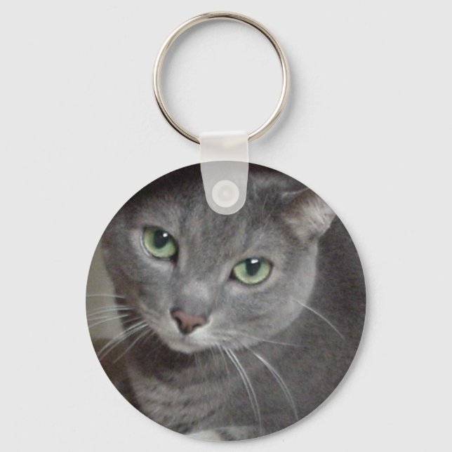 Russian Blue Gray Cat Keychain (Front)
