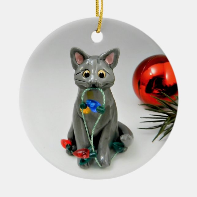 Russian Blue Gray Cat Ornament (Front)
