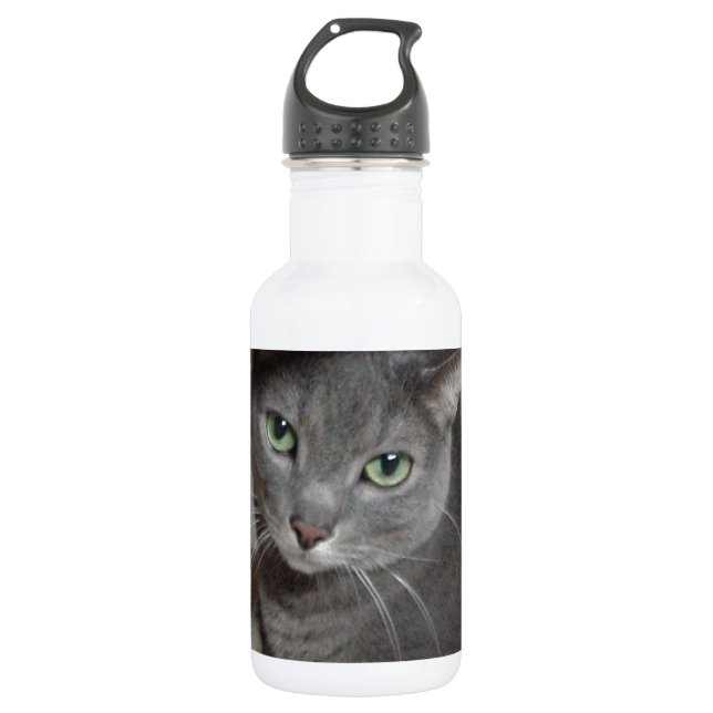 Russian Blue Gray Cat Stainless Steel Water Bottle (Front)