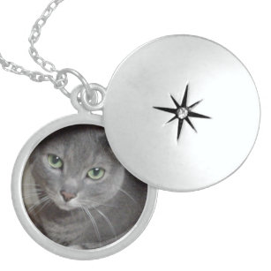 Russian Blue Gray Cat Sterling Silver Necklace