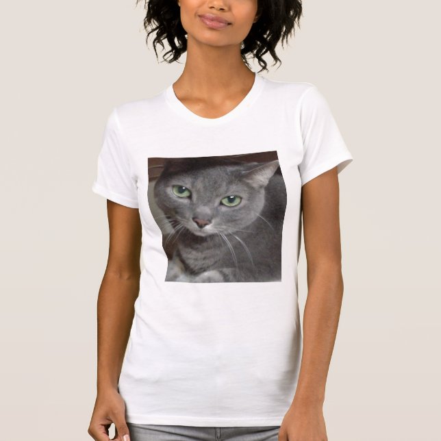 Russian Blue Gray Cat T-Shirt (Front)